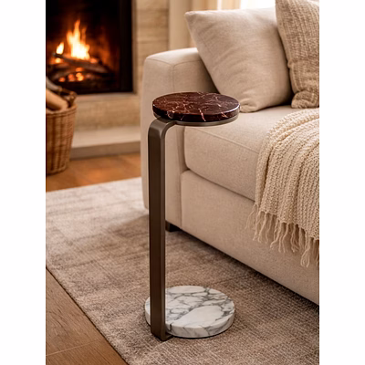 Linea Side Stone Table &amp; Axis Cylinder Marble Stool for Interior Decor and Project Furnishing-2