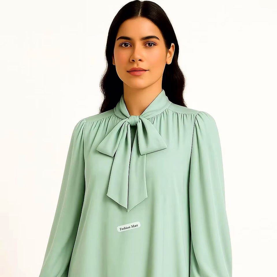 green silk bow-tie a-line gown for retail buyers