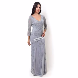 silver hand-beaded evening gown wholesale
