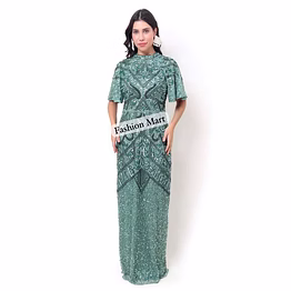 emerald green hand-embellished sequin gown for boutique collections