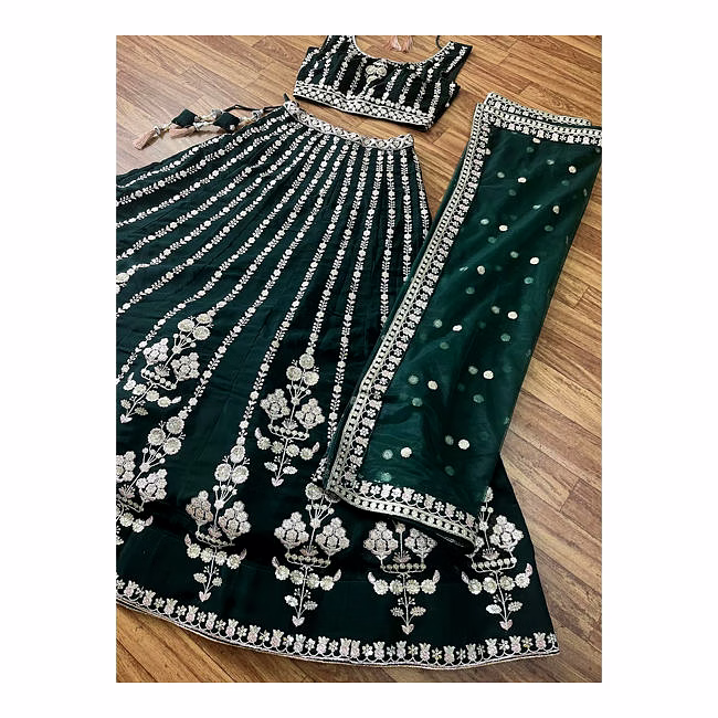 hand-beaded green lehenga choli for retail stores
