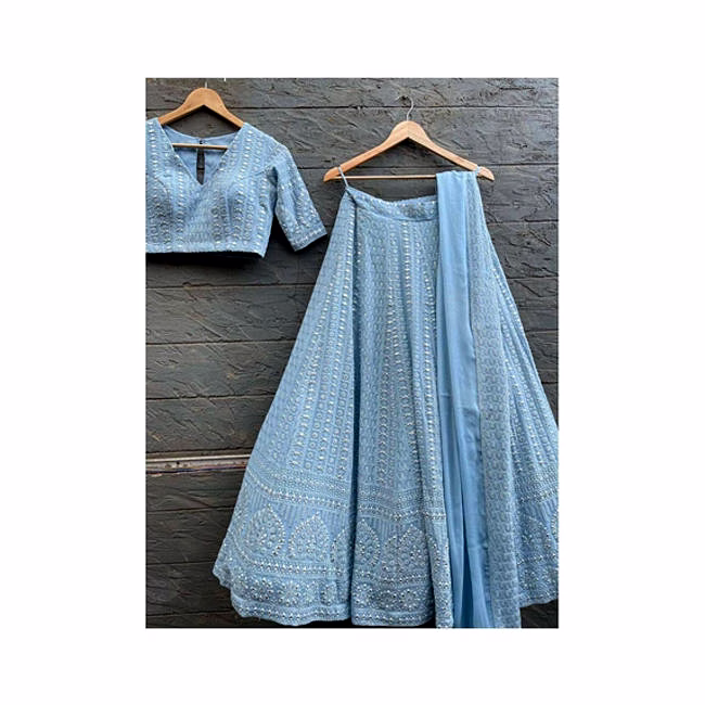 hand-beaded sky blue lehenga choli manufacturer