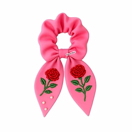 love letter beaded bow scrunchie pearl studded valentine hair accessory hand beaded kids dress wholesale export apparel, beaded bows