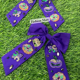beaded alligator hair bows for mardi gras event retail