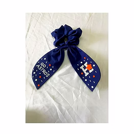 embroidered navy scrunchies for boutique and retail accessories