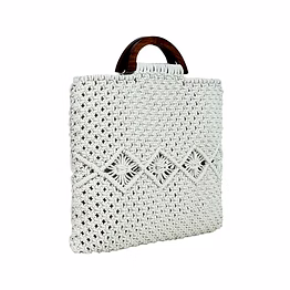 handcrafted macrame tote with wooden handles supplier
