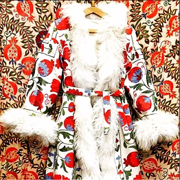 hand-embroidered suzani fur coat for boutique winter collections