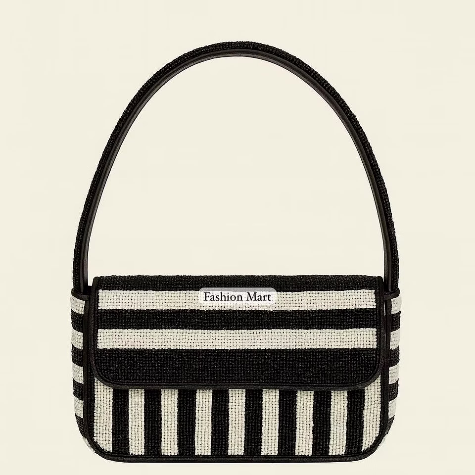 beaded black and white striped shoulder bag for boutiques
