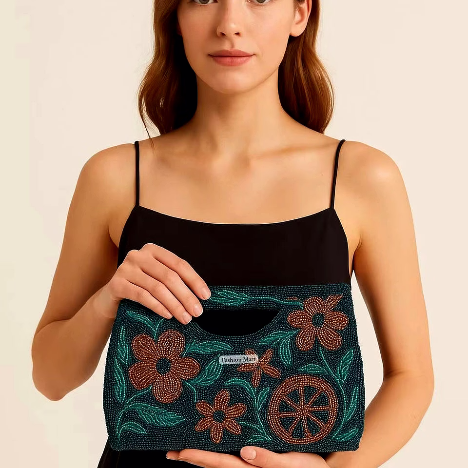 green beaded clutch for evening collections