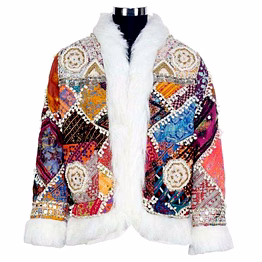 faux-fur beaded boho short jacket for retail stores