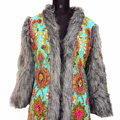 embroidered white faux fur zari jackets wholesale