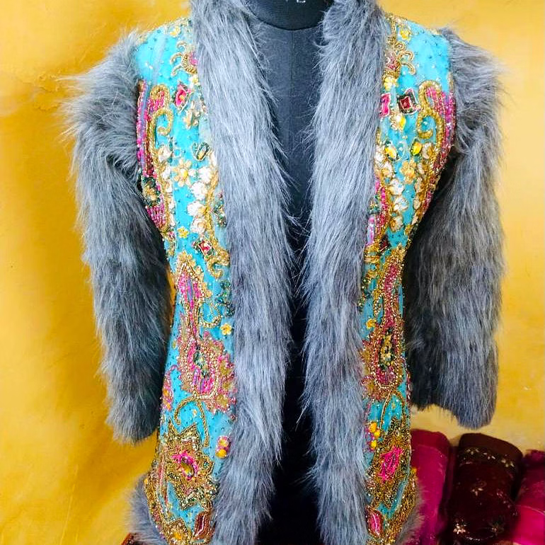 hand-beaded boho fur jacket for boutique collections