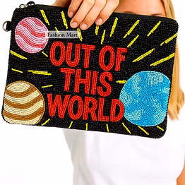 beaded clutch bag with slogan beadwork for promotional retail