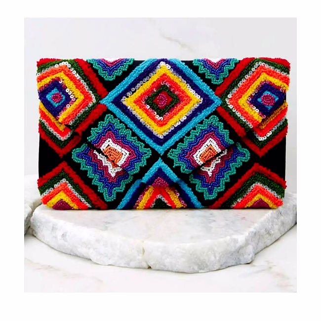 turquoise beaded chain clutch bag for boutique collections