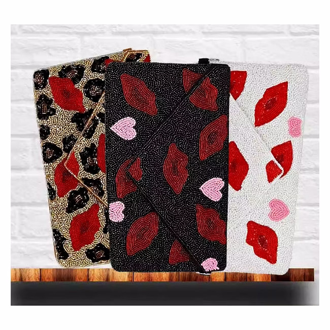 black and white lips beaded clutch supplier