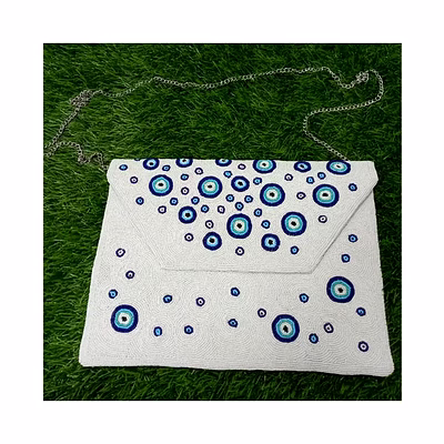blue evil eye beaded clutch supplier