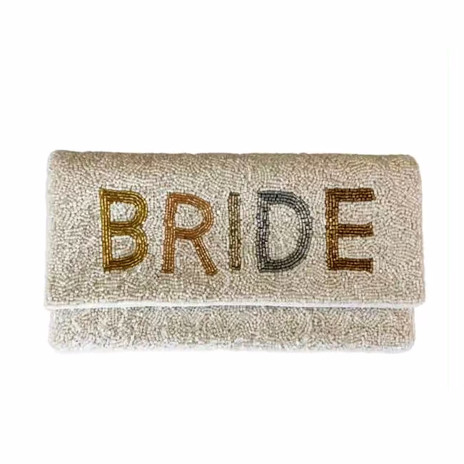 white beaded bride clutch purse for bridal collections and wedding retailers