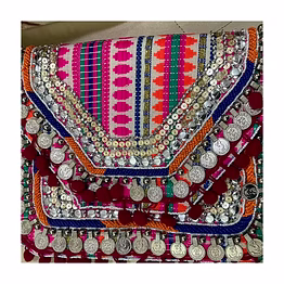 embroidered white & pink banjara clutch for boutique collections