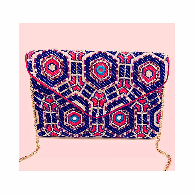 blue seed-beaded clutch bag for boutique collections
