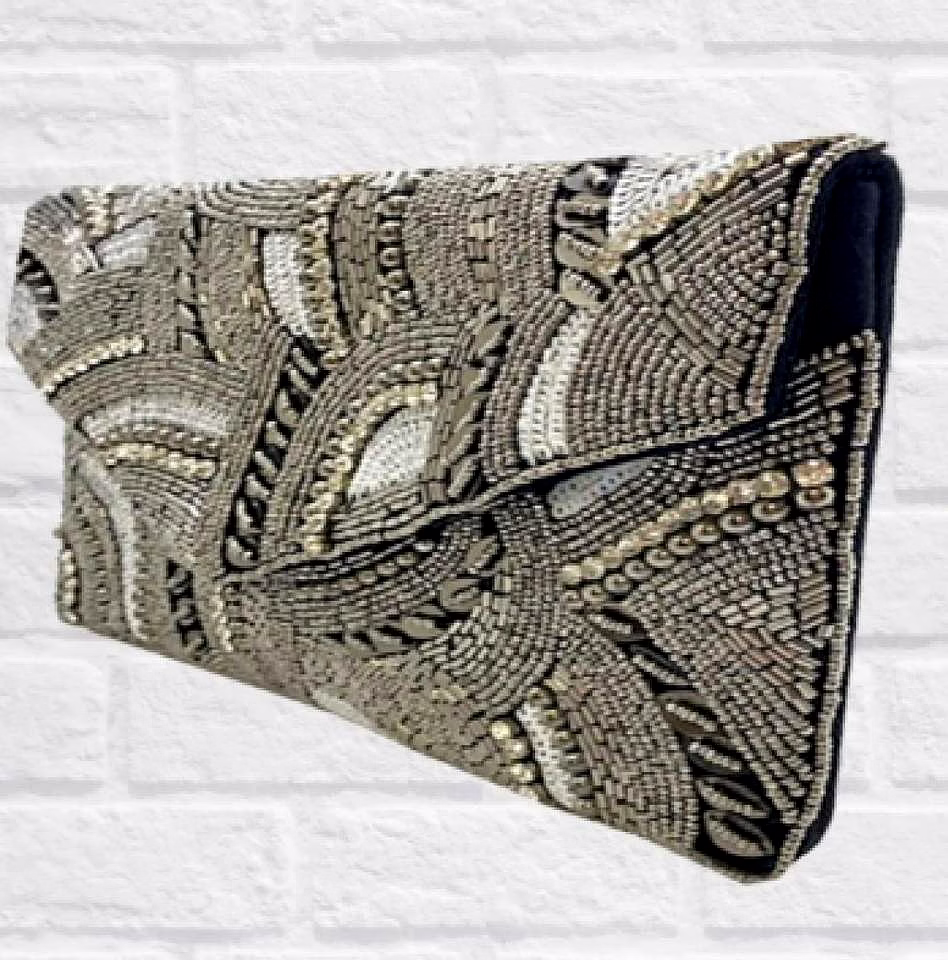 silver beaded crossbody clutch for retail store collections