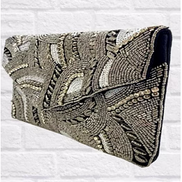 silver beaded crossbody clutch for retail store collections