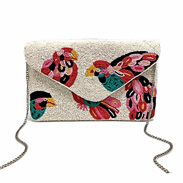 seed-bead tropical parrot crossbody clutch for boutique stores