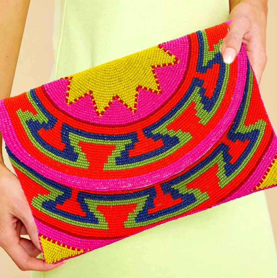 fuchsia seed-bead crossbody clutch for fashion accessories