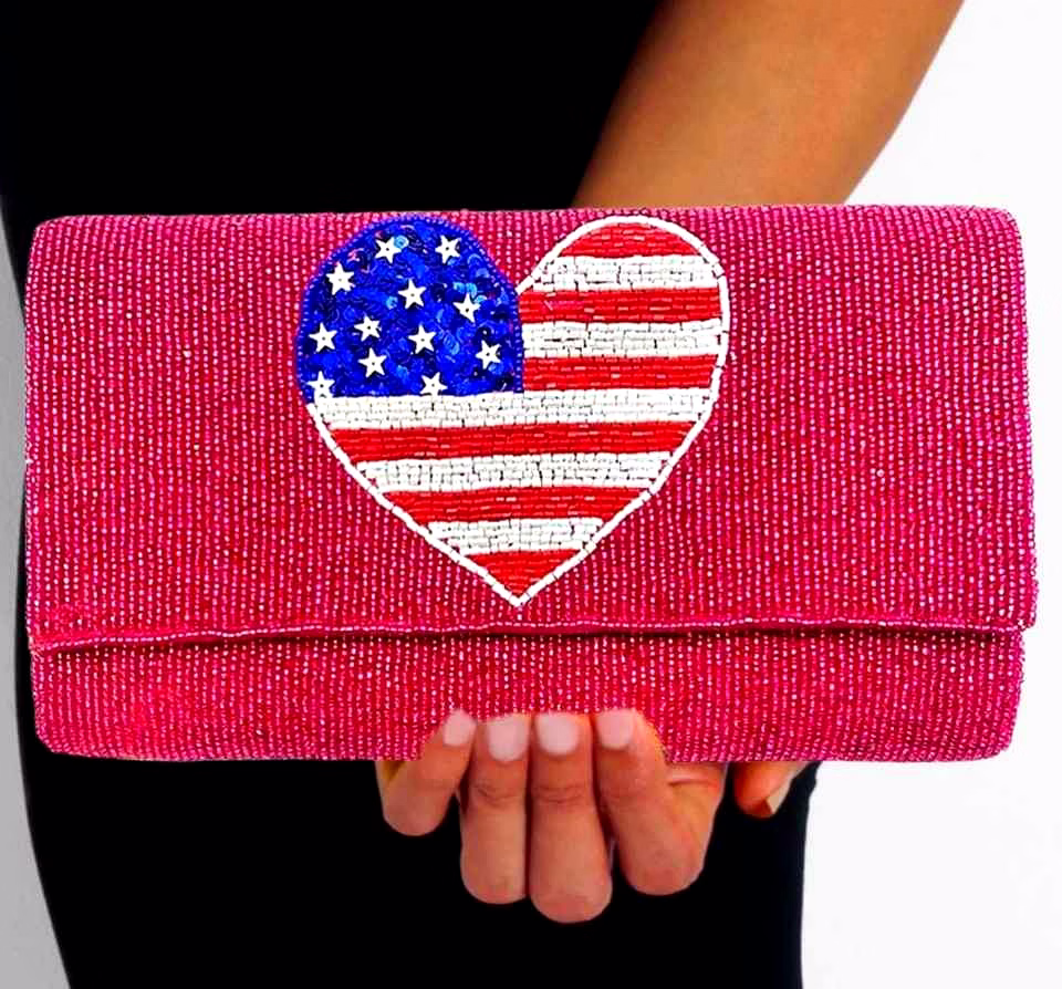 usa stars & stripes beaded crossbody clutch wholesale