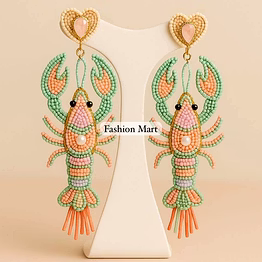 red and gold pearl-embroidered crawfish earrings for retail stores