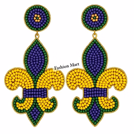 seed bead mardi gras drop earrings wholesale