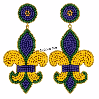 seed bead mardi gras drop earrings wholesale