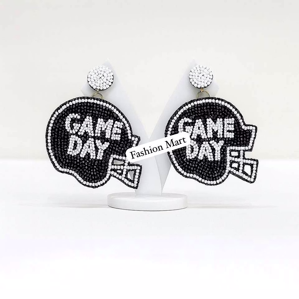 hand beaded heart-shaped gameday earrings for retail stores