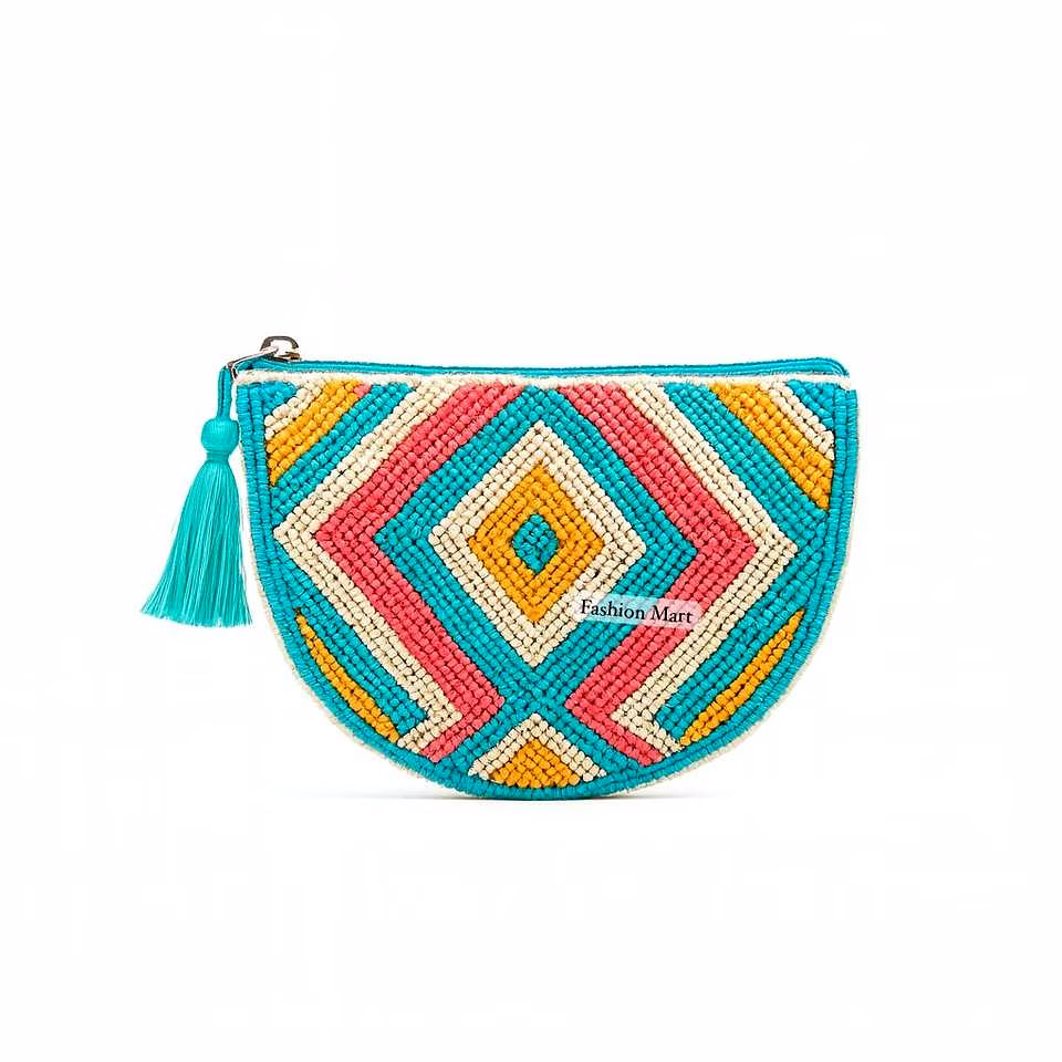 geometric beaded half moon clutch supplier
