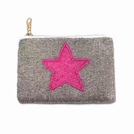 pink star beaded canvas coin purse for kids accessories