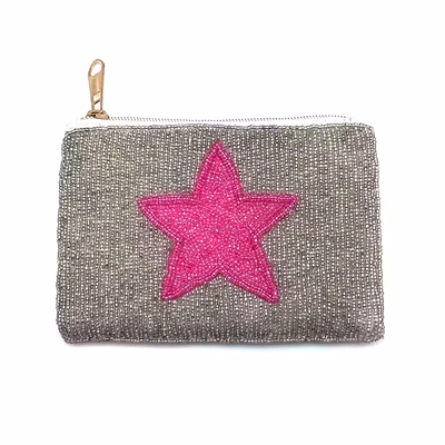pink star beaded canvas coin purse for kids accessories