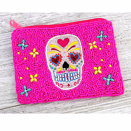 sugar skull seed-bead coin purse for seasonal retail