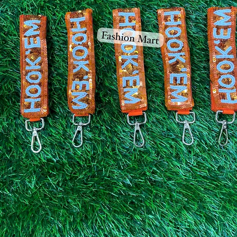 handcrafted glitter 'hook em' keychains wholesale