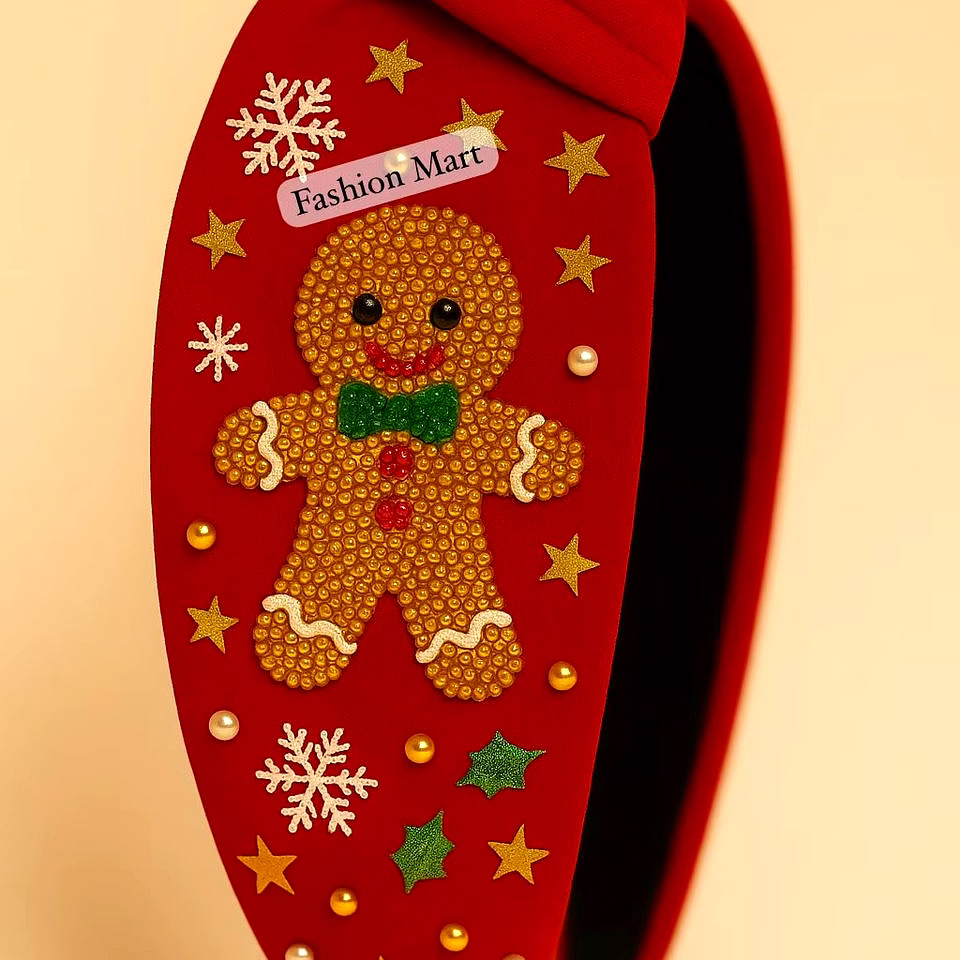 red fabric beaded christmas headbands for boutique retailers