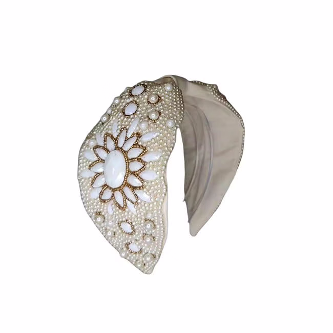 velvet hand-beaded cream hairbands for girls retail