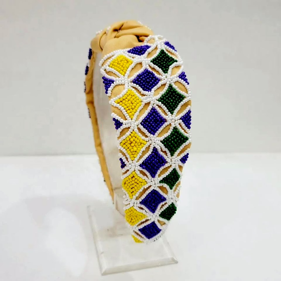 hand-beaded mardi gras pearl headbands supplier