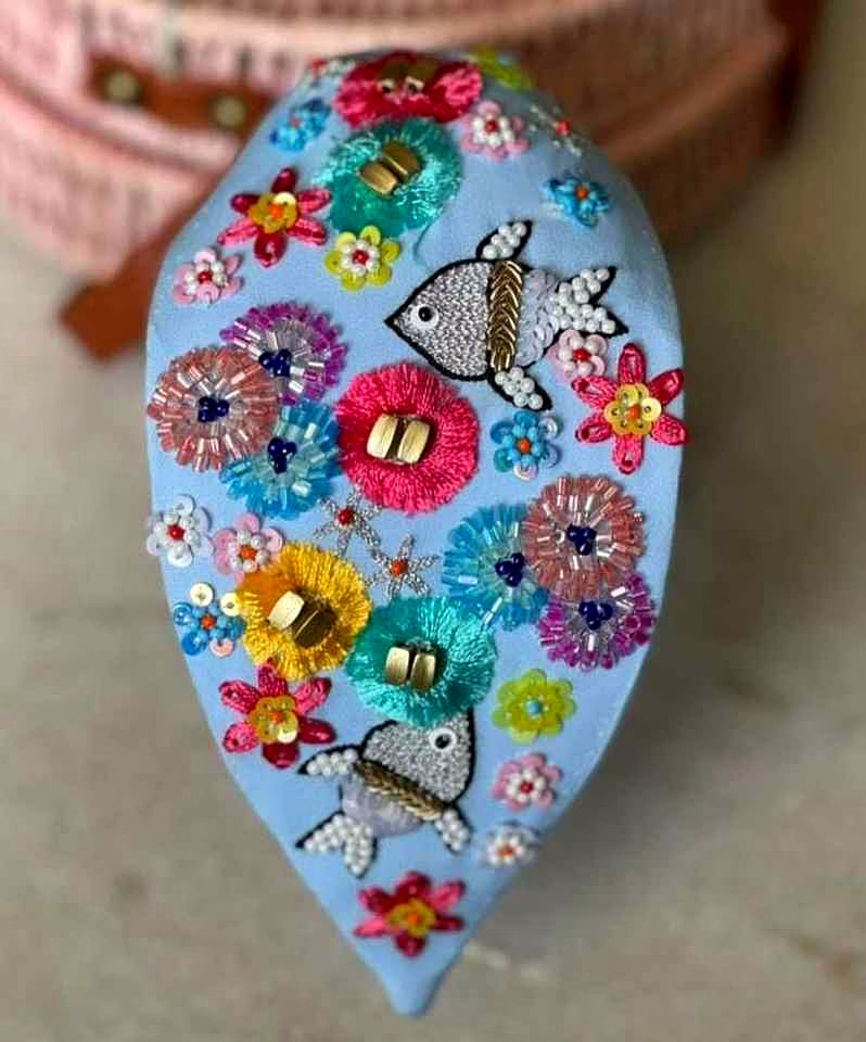 sky blue embroidered headbands for retail stores
