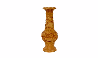 Hand-Carved Wooden Decorative Pot with Shikar