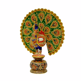 hand-painted wooden peacock with meenakari & stone work