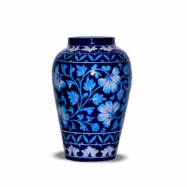 jaipur blue pottery handcrafted decorative flower vase - handi shape
