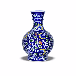 jaipur blue pottery handcrafted floral decorative vase - surahi shape