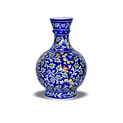 jaipur blue pottery handcrafted floral decorative vase - surahi shape