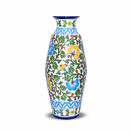jaipur blue pottery handcrafted multicolor floral decorative flower vase