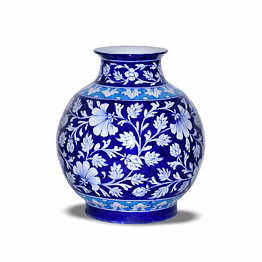 jaipur blue pottery handcrafted decorative vase - matka shape