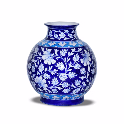 jaipur blue pottery handcrafted decorative vase - matka shape