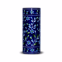 jaipur blue pottery handcrafted floral decorative vase - cylindrical shape